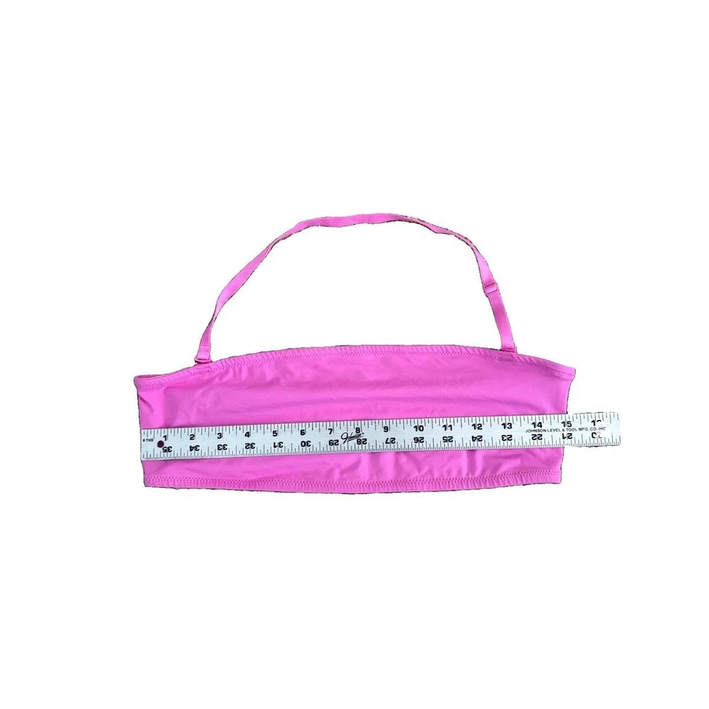 SKIMS Recycled Swim Bandeau Bikini Top Womens L Pink Taffy Removable Strap